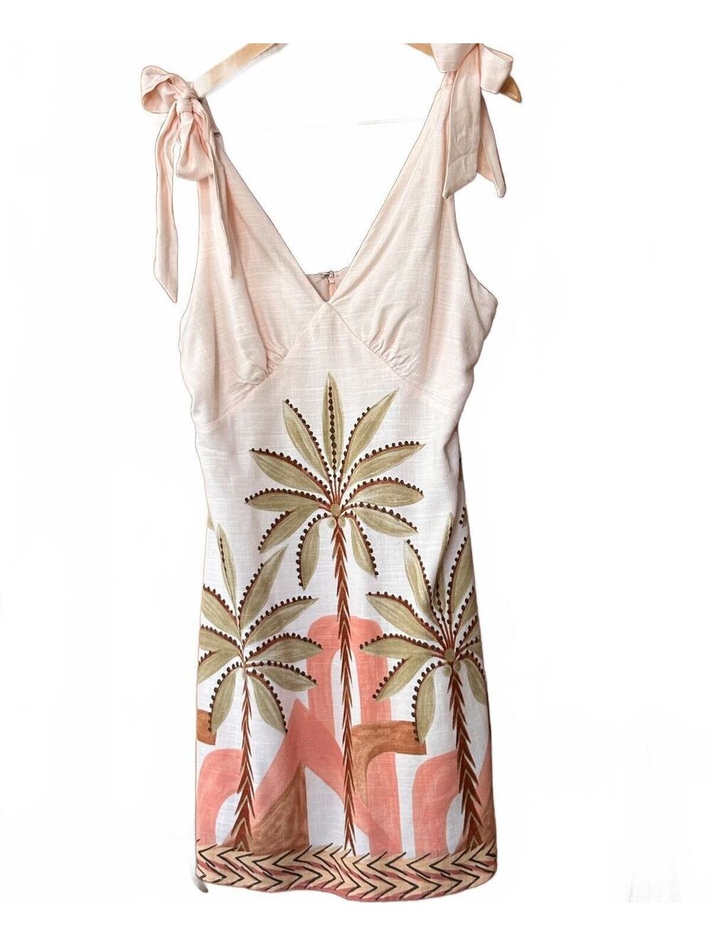 Petal & Pup Giada Tie Strap Minidress Pink Palm Tropical Large
